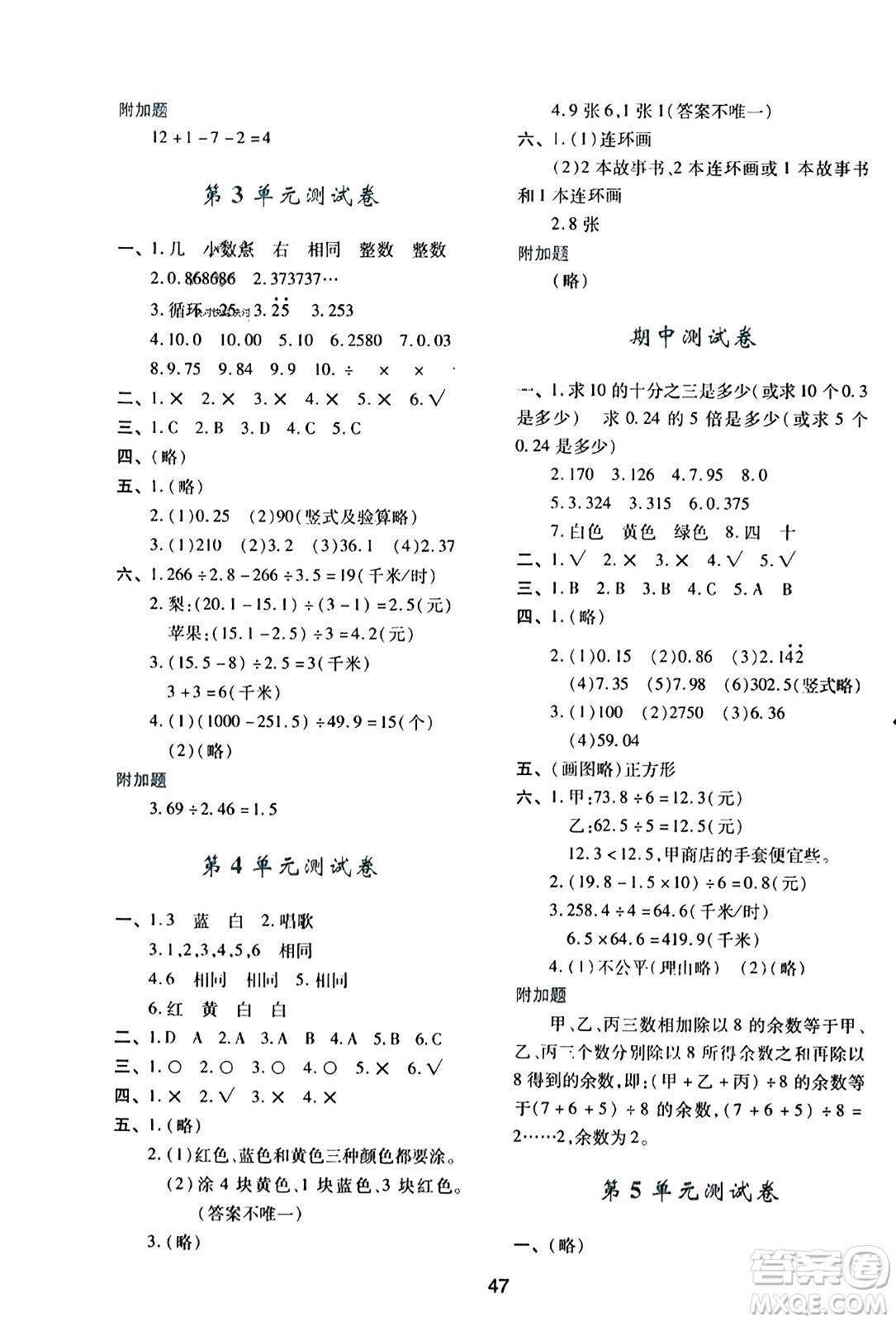 陜西人民教育出版社2023年秋學(xué)習(xí)與評價五年級數(shù)學(xué)上冊人教版答案