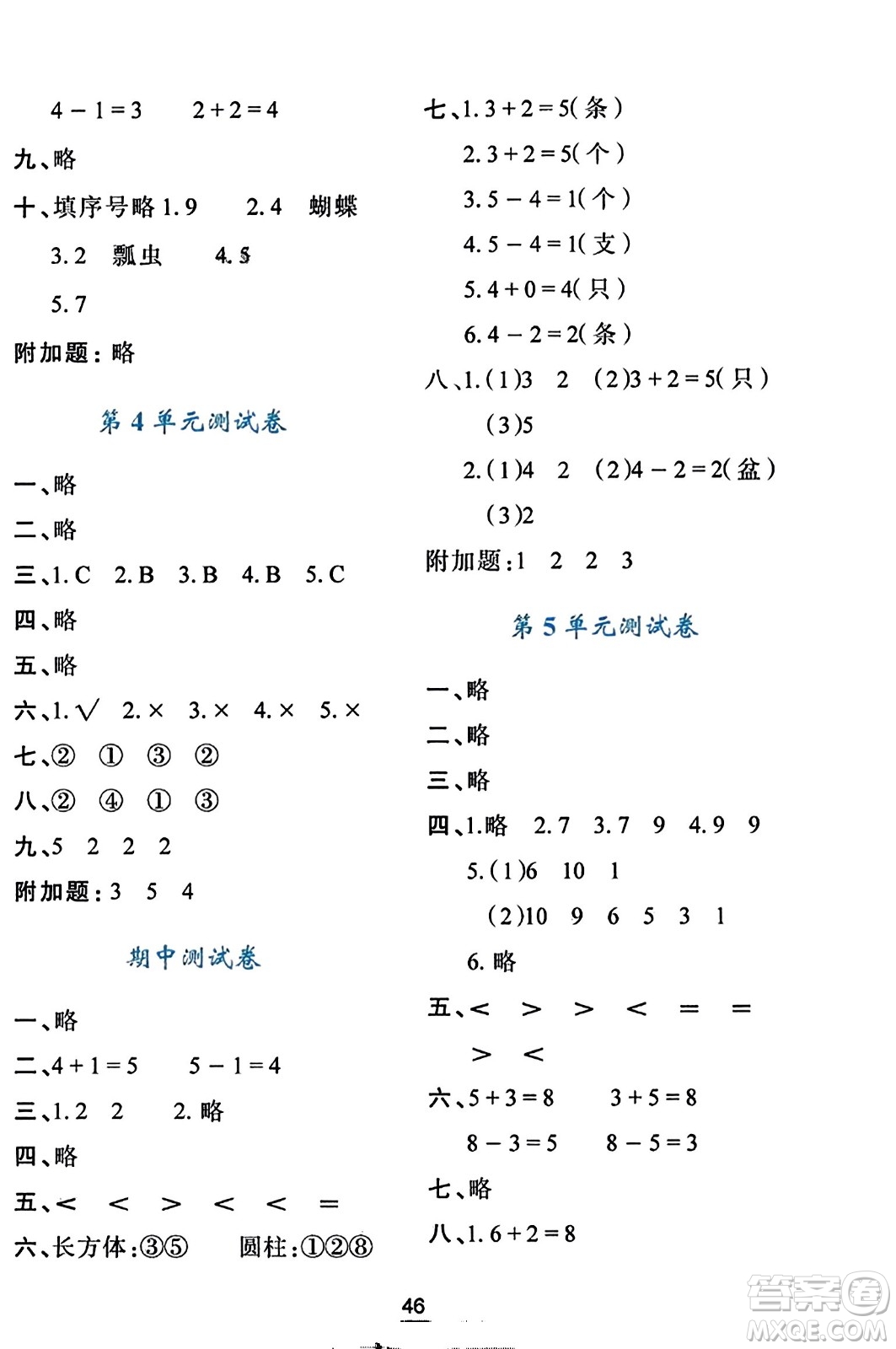 陜西人民教育出版社2023年秋學(xué)習(xí)與評(píng)價(jià)一年級(jí)數(shù)學(xué)上冊(cè)人教版答案