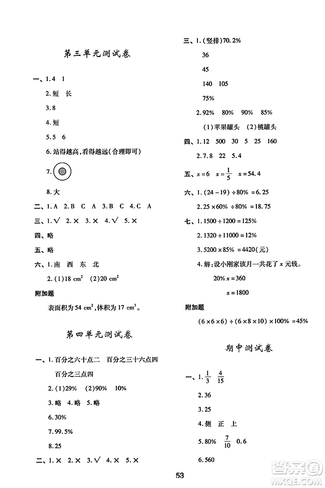 陜西人民教育出版社2023年秋學(xué)習(xí)與評價六年級數(shù)學(xué)上冊北師大版答案