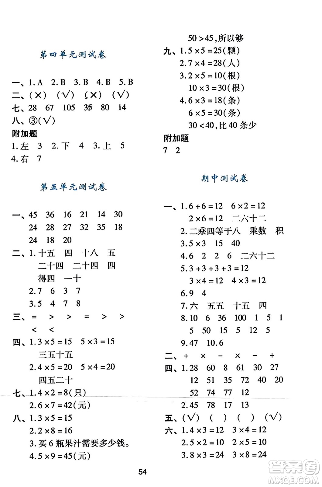 陜西人民教育出版社2023年秋學(xué)習(xí)與評(píng)價(jià)二年級(jí)數(shù)學(xué)上冊(cè)北師大版答案