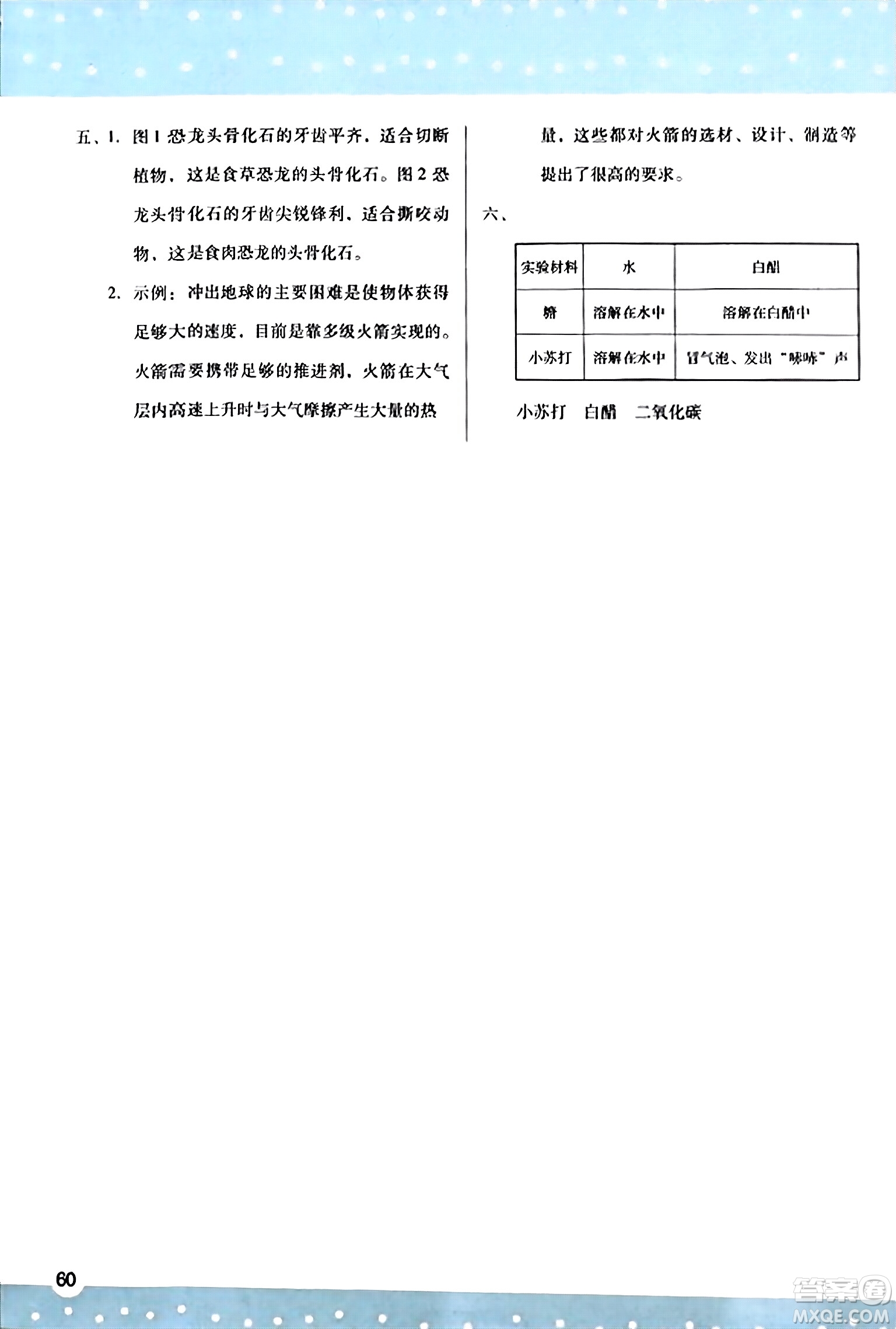 陜西人民教育出版社2023年秋學(xué)習(xí)與評價六年級科學(xué)上冊蘇教版答案