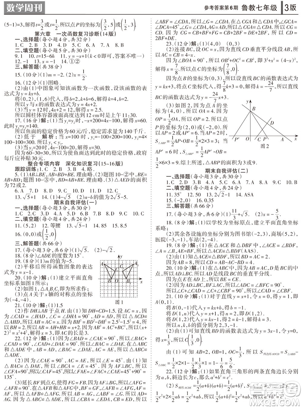 2023年秋學(xué)習(xí)方法報(bào)數(shù)學(xué)周刊七年級(jí)上冊(cè)魯教版第5-6期參考答案