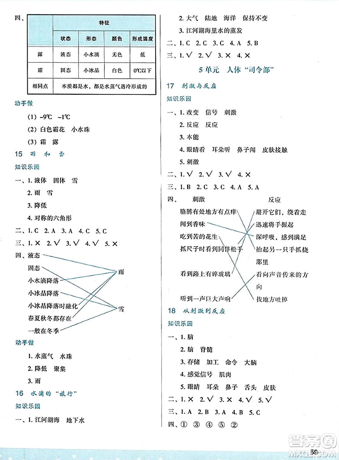 陜西人民教育出版社2023年秋學(xué)習(xí)與評價五年級科學(xué)上冊蘇教版答案