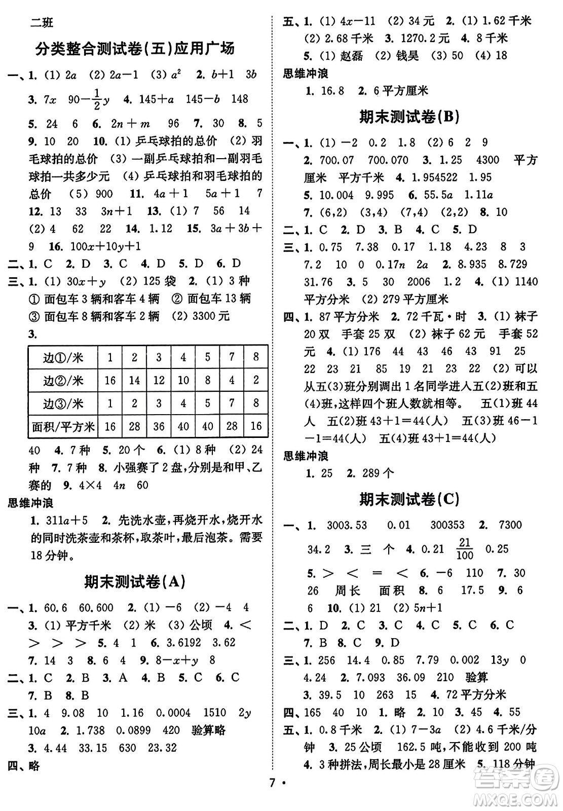 東南大學(xué)出版社2023年秋江蘇密卷五年級數(shù)學(xué)上冊江蘇版答案