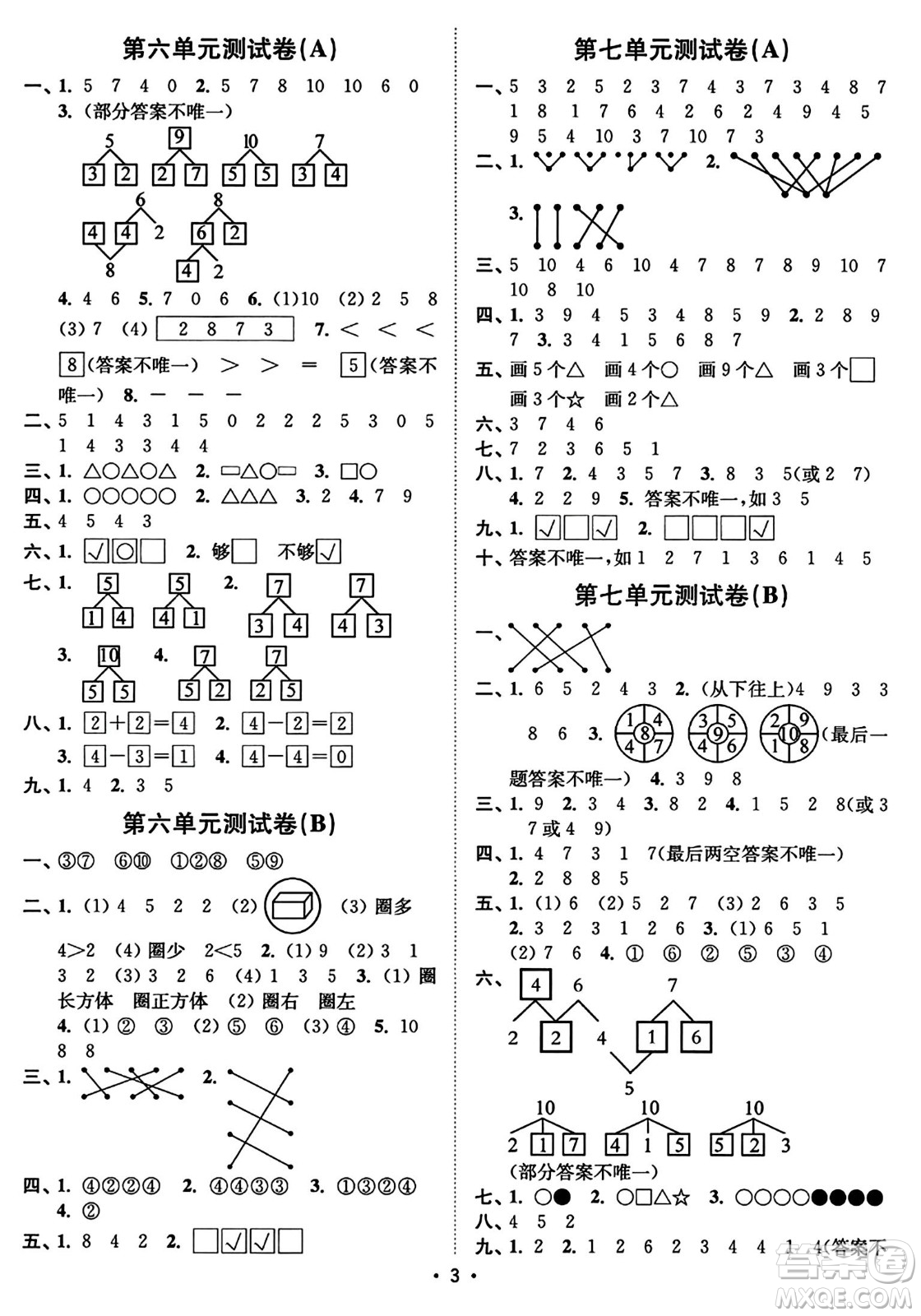 東南大學(xué)出版社2023年秋江蘇密卷一年級(jí)數(shù)學(xué)上冊(cè)江蘇版答案