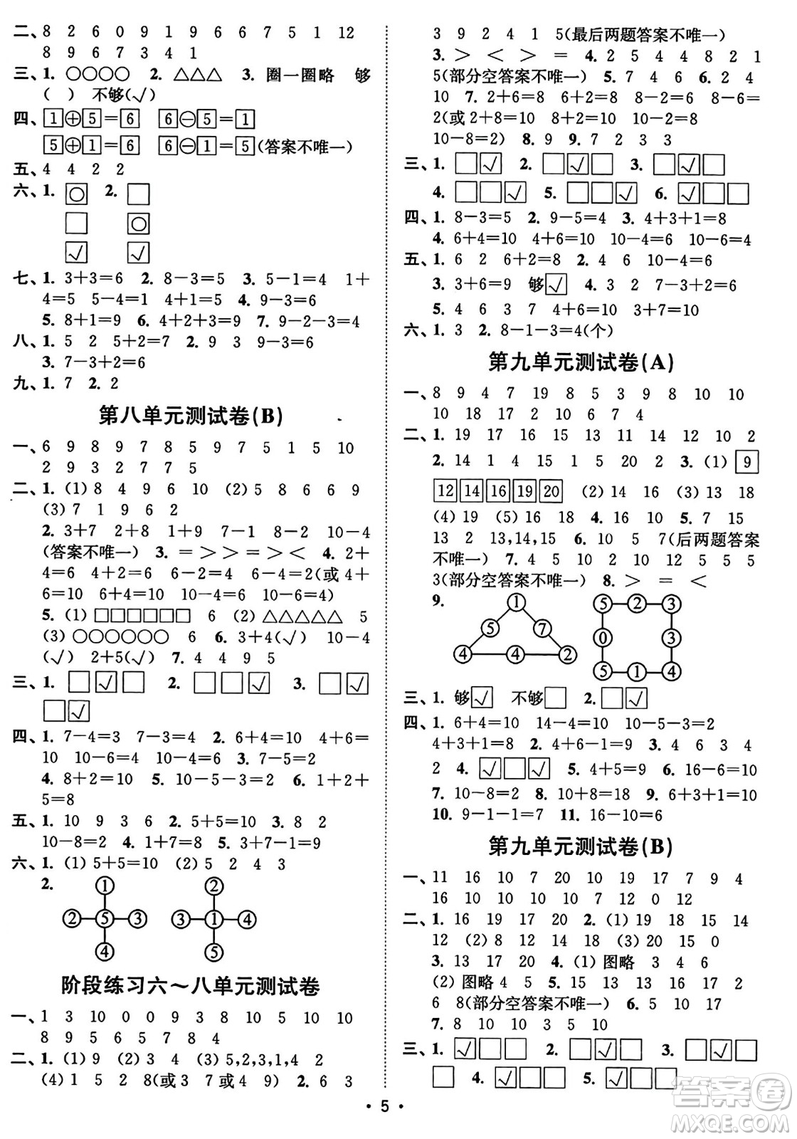 東南大學(xué)出版社2023年秋江蘇密卷一年級(jí)數(shù)學(xué)上冊(cè)江蘇版答案