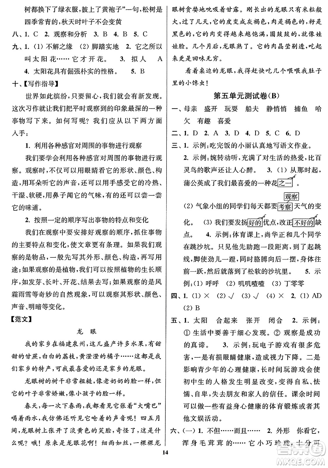 東南大學出版社2023年秋江蘇密卷三年級語文上冊全國版答案