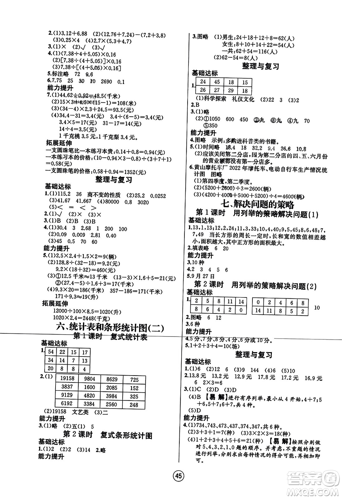 北方婦女兒童出版社2023年秋培優(yōu)課堂隨堂練習冊五年級數(shù)學上冊蘇教版答案