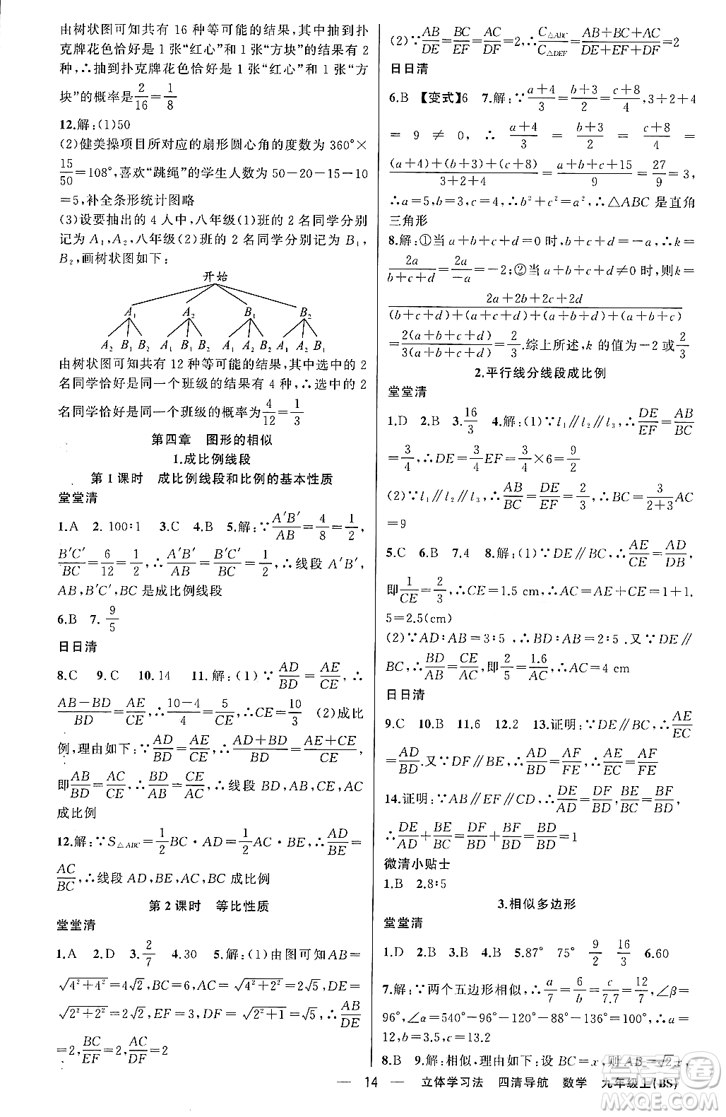 新疆青少年出版社2023年秋四清導(dǎo)航九年級(jí)數(shù)學(xué)上冊(cè)北師大版遼寧專班答案