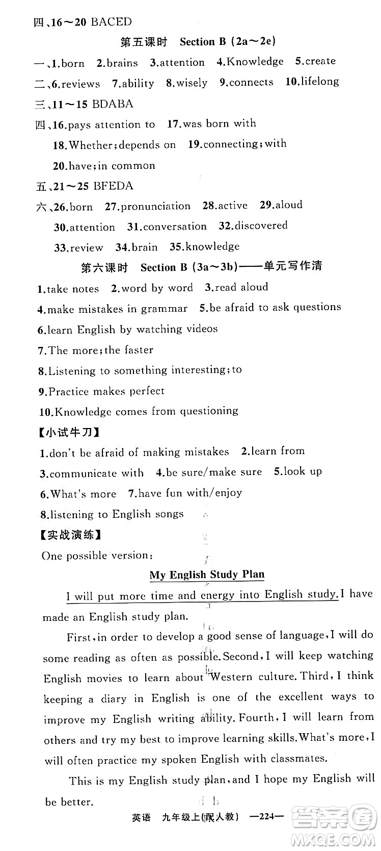 新疆青少年出版社2023年秋四清導(dǎo)航九年級英語上冊人教版答案