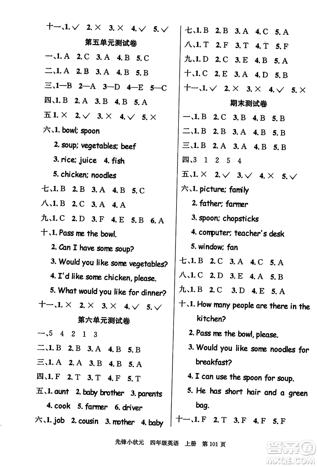 新世紀出版社2023年秋先鋒小狀元四年級英語上冊人教PEP版答案