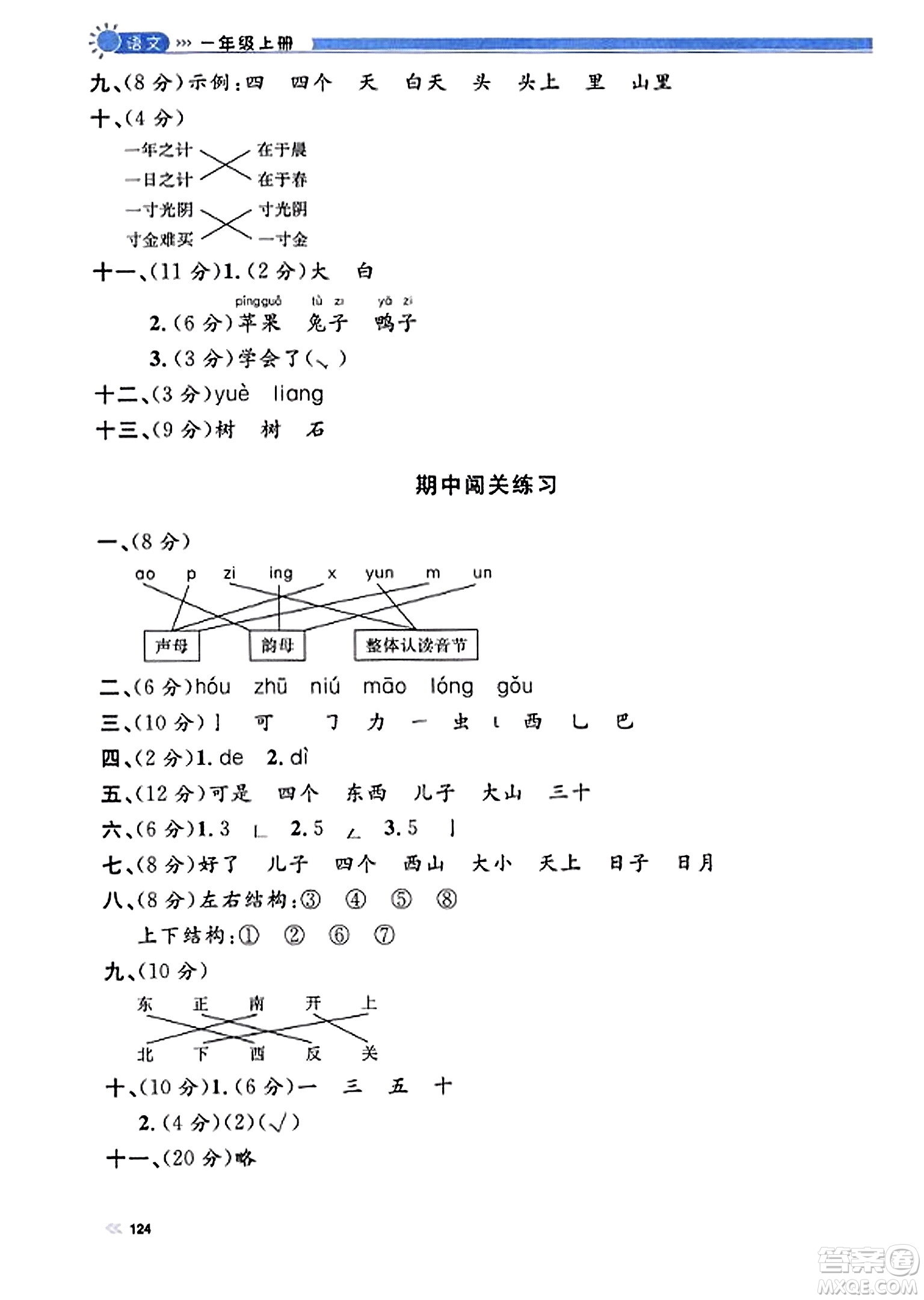 天津人民出版社2023年秋上海作業(yè)一年級(jí)語(yǔ)文上冊(cè)上海專版答案