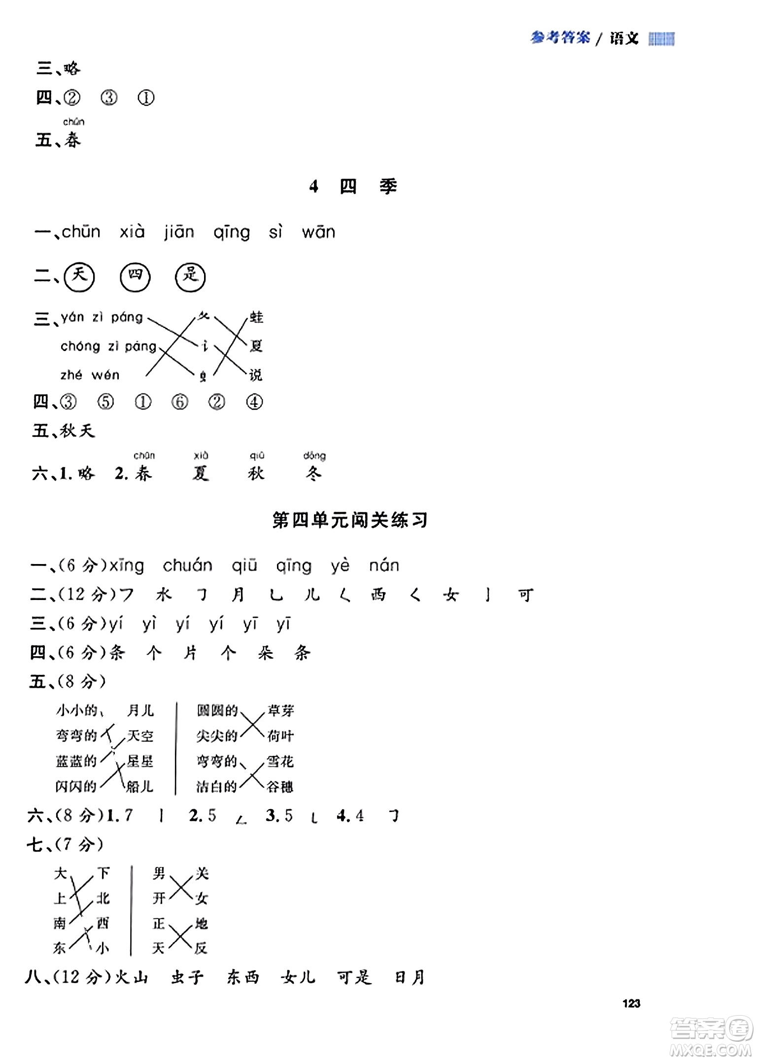 天津人民出版社2023年秋上海作業(yè)一年級(jí)語(yǔ)文上冊(cè)上海專版答案