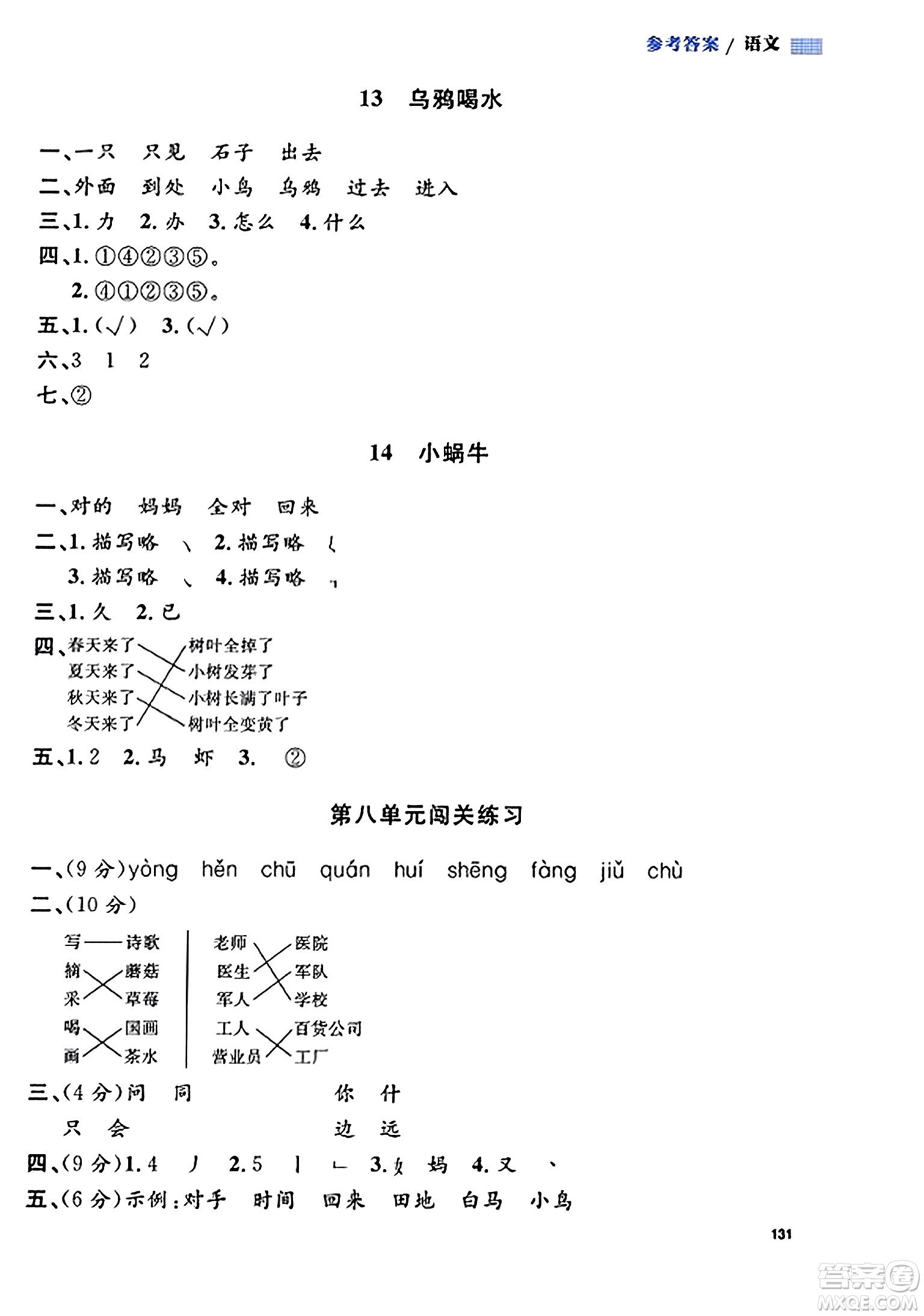 天津人民出版社2023年秋上海作業(yè)一年級(jí)語(yǔ)文上冊(cè)上海專版答案