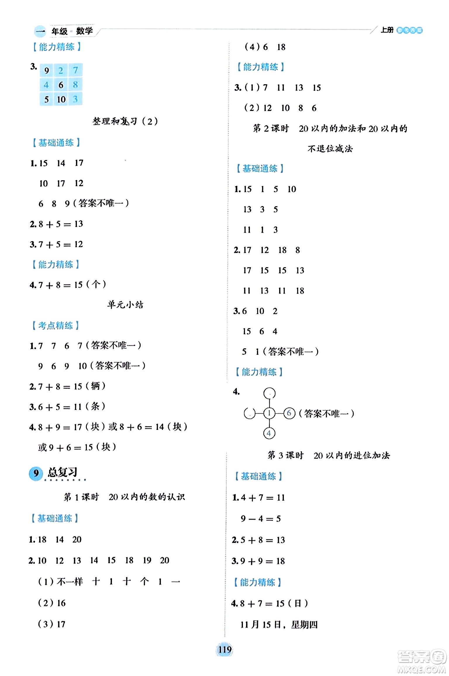 延邊人民出版社2023年秋優(yōu)秀生作業(yè)本一年級數(shù)學(xué)上冊人教版答案