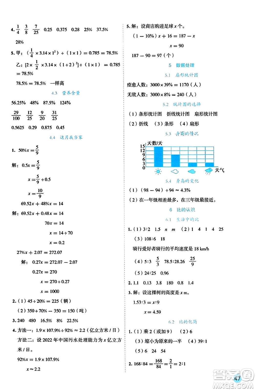 延邊人民出版社2023年秋優(yōu)秀生作業(yè)本六年級(jí)數(shù)學(xué)上冊(cè)北師大版答案