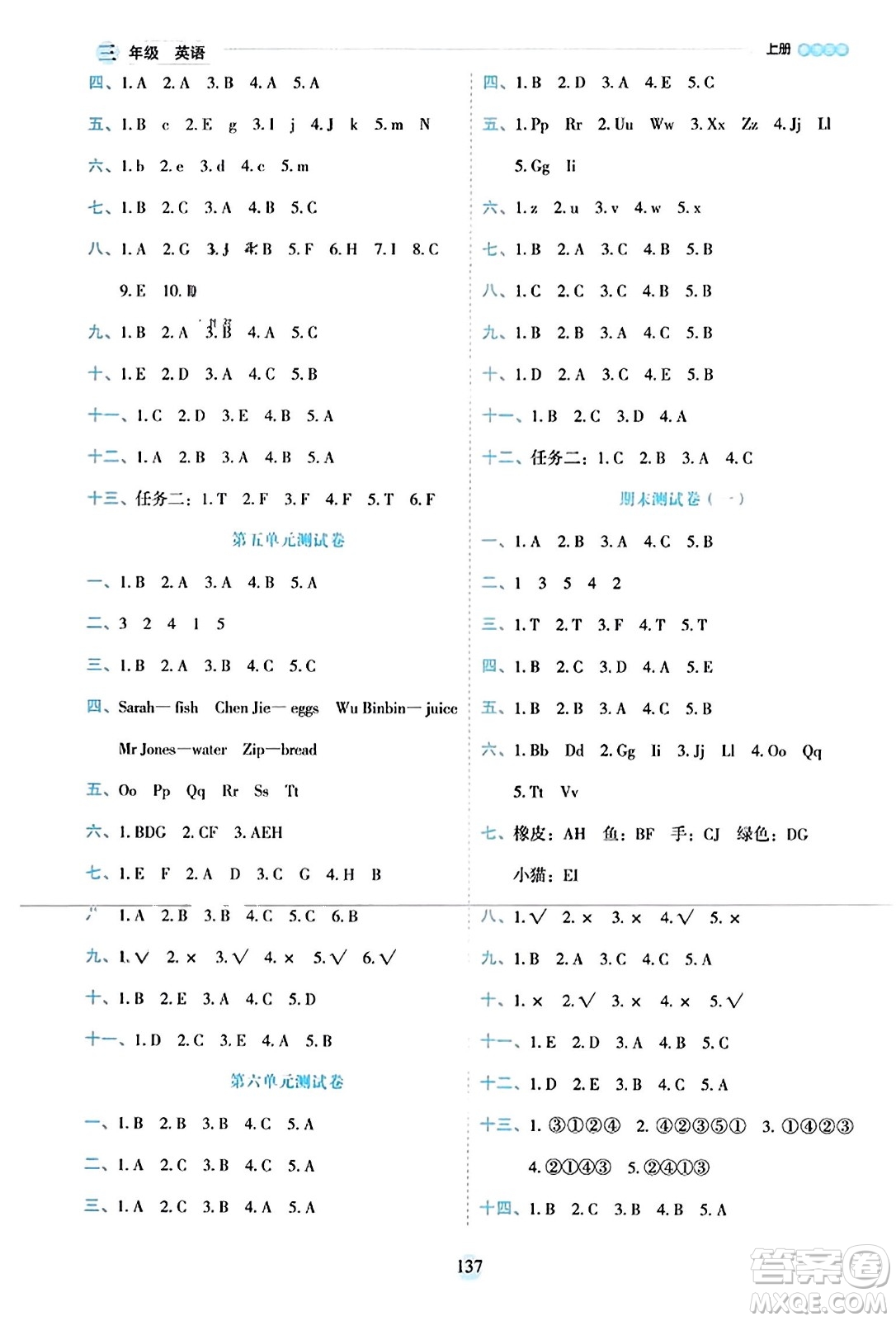 延邊人民出版社2023年秋優(yōu)秀生作業(yè)本三年級英語上冊人教PEP版答案