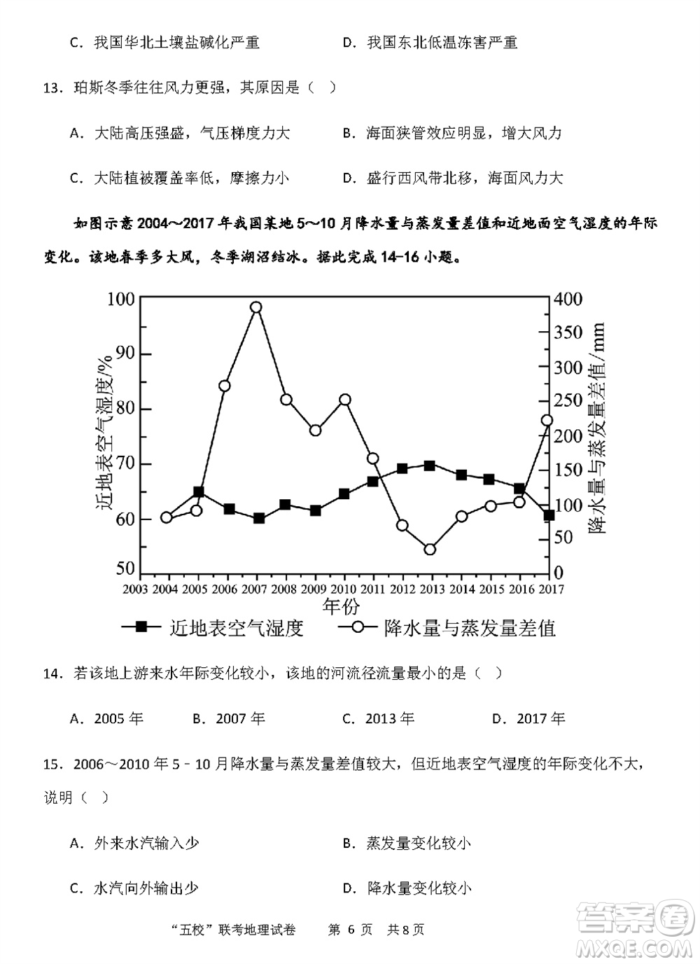 2024屆福建五校協(xié)作高三上學(xué)期11月聯(lián)考地理試題答案