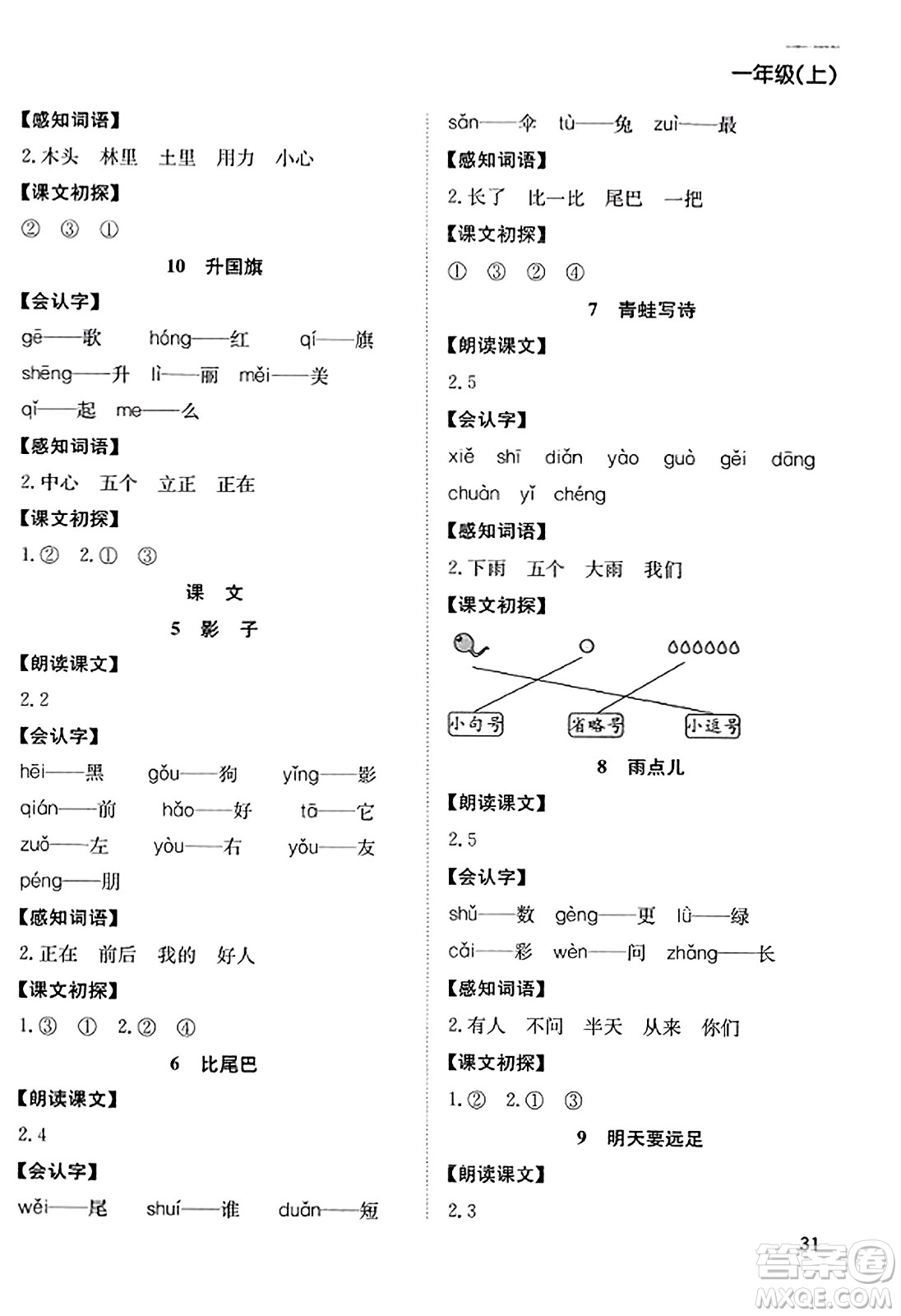 安徽文藝出版社2023年秋陽(yáng)光課堂課時(shí)作業(yè)一年級(jí)語(yǔ)文上冊(cè)人教版答案