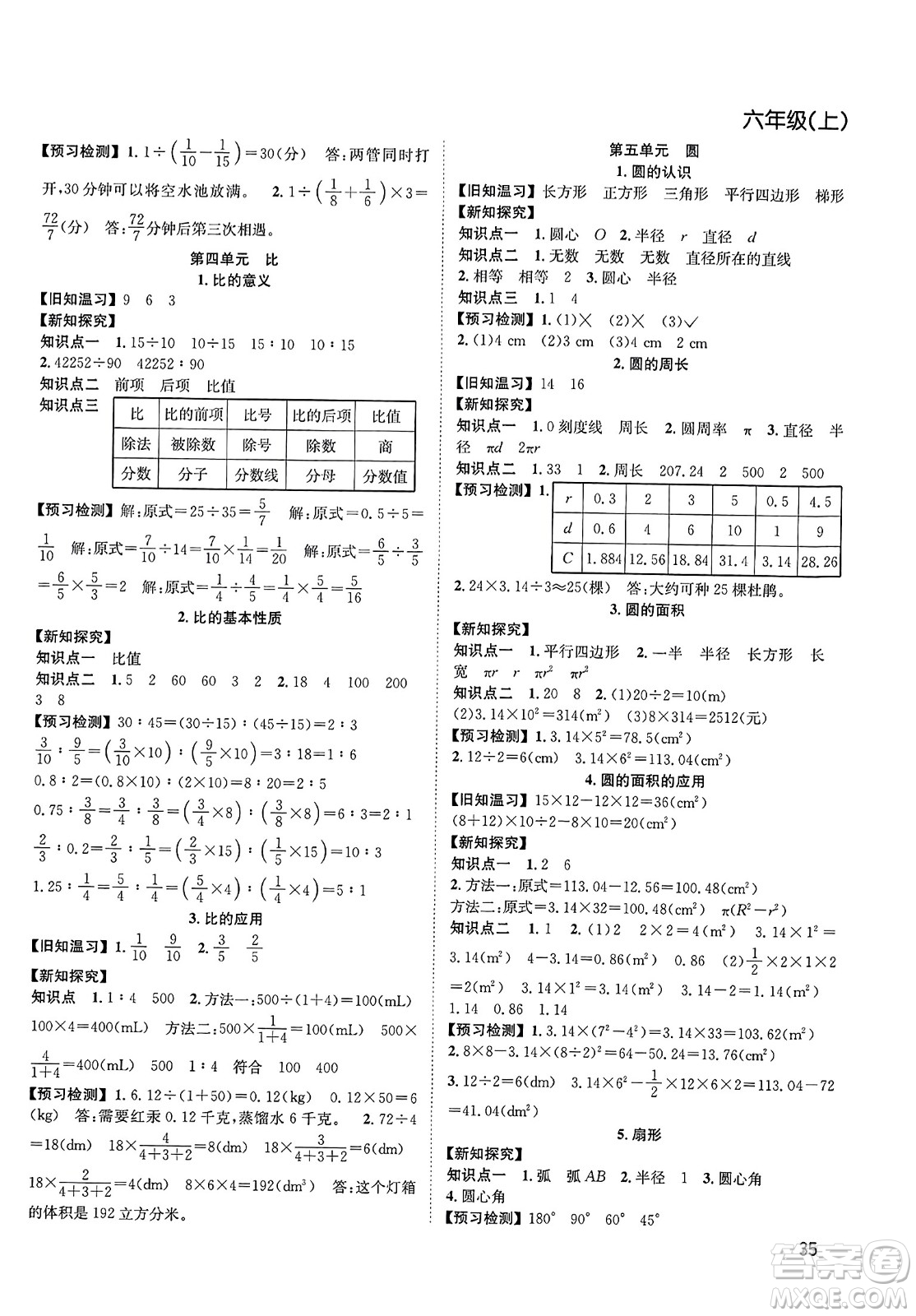 安徽人民出版社2023年秋陽(yáng)光課堂課時(shí)作業(yè)六年級(jí)數(shù)學(xué)上冊(cè)人教版答案