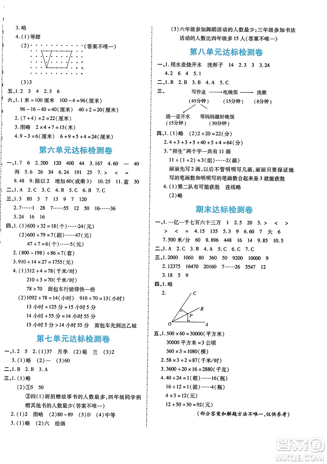 陽光出版社2023年秋自主課堂四年級數(shù)學(xué)上冊人教版答案