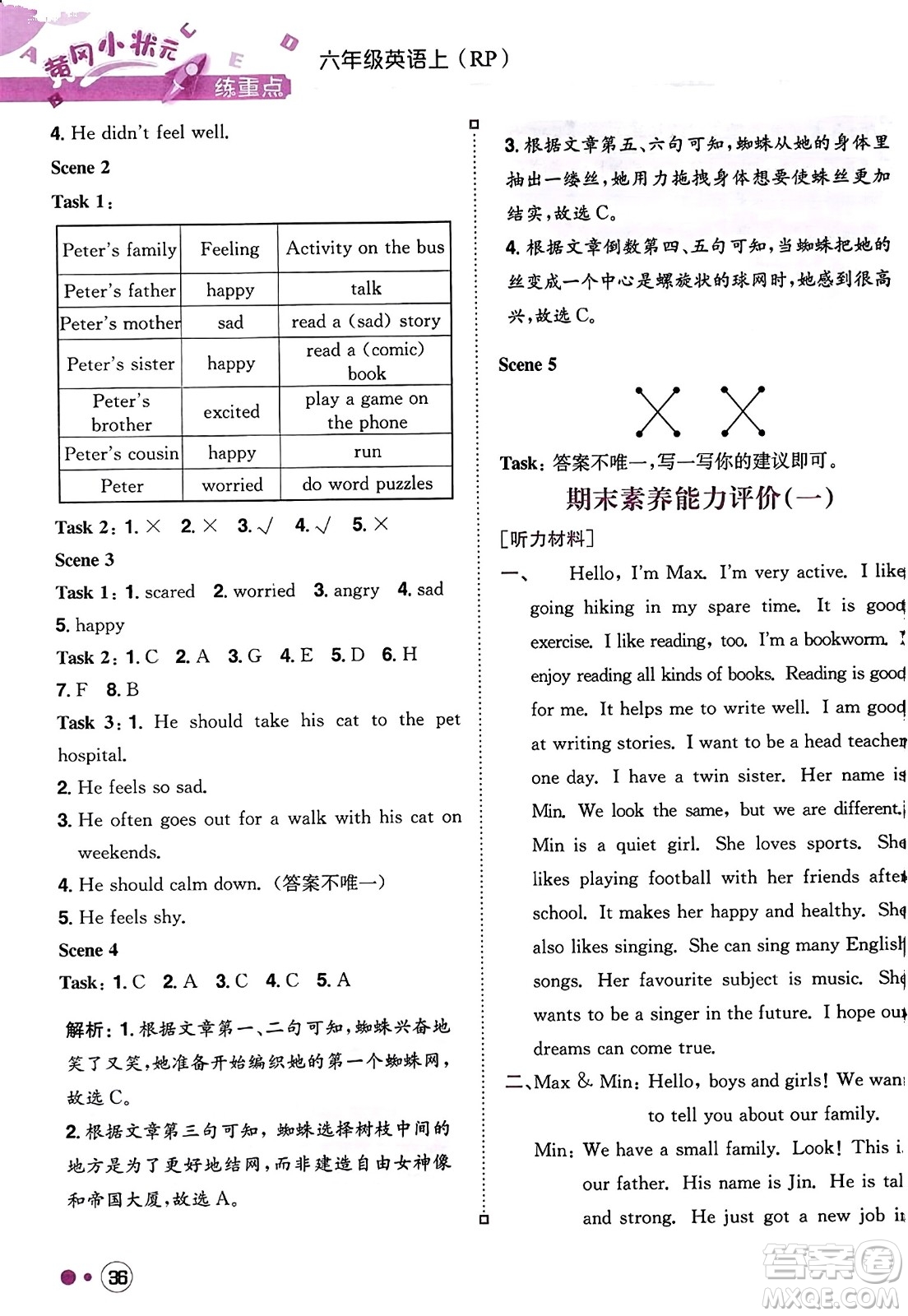 龍門書局2023年秋黃岡小狀元練重點(diǎn)培優(yōu)同步作業(yè)六年級(jí)英語上冊(cè)人教PEP版答案