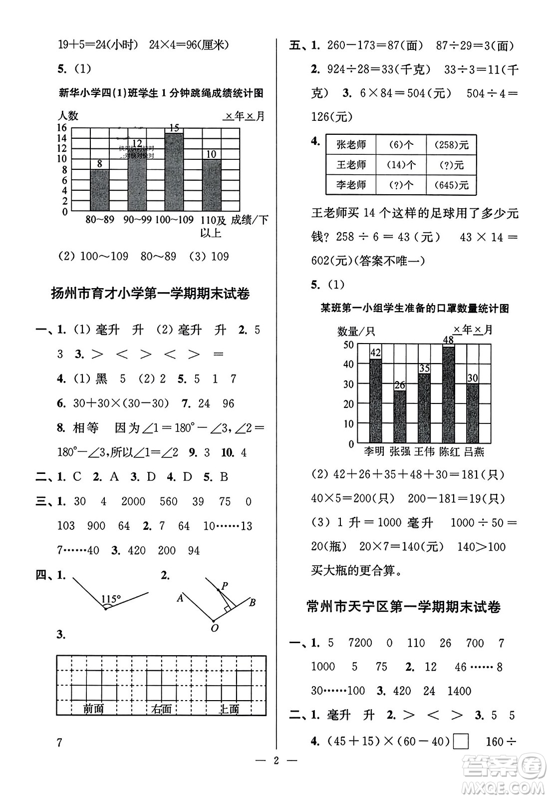 江蘇鳳凰美術(shù)出版社2023年秋超能學(xué)典各地期末試卷精選四年級(jí)數(shù)學(xué)上冊(cè)江蘇版答案