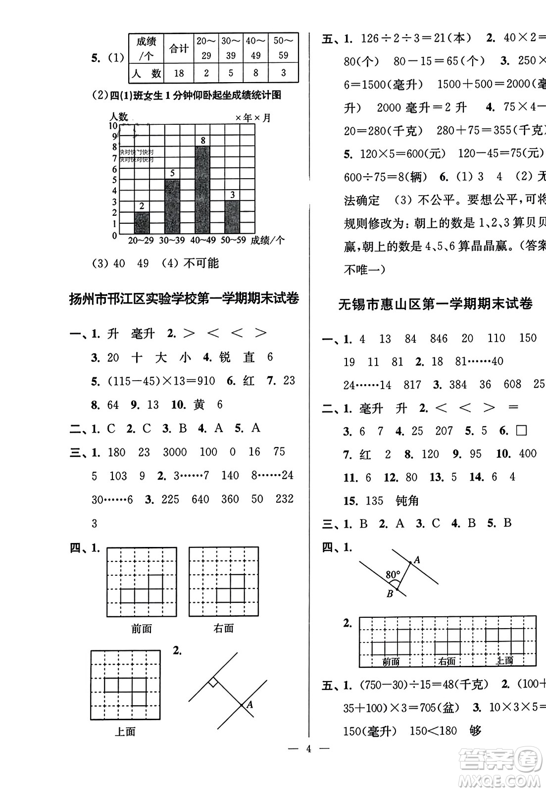 江蘇鳳凰美術(shù)出版社2023年秋超能學(xué)典各地期末試卷精選四年級(jí)數(shù)學(xué)上冊(cè)江蘇版答案