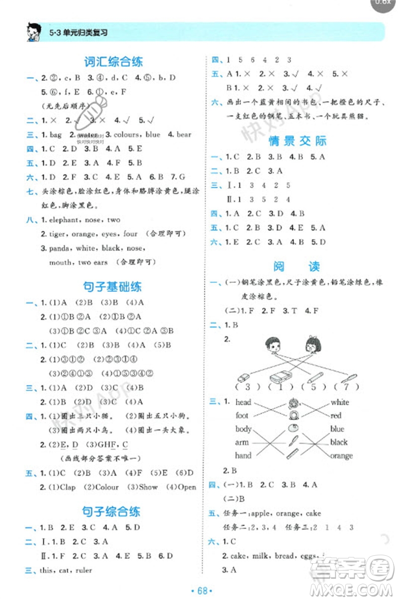 首都師范大學(xué)出版社2023年秋53單元?dú)w類(lèi)復(fù)習(xí)三年級(jí)英語(yǔ)上冊(cè)人教版參考答案