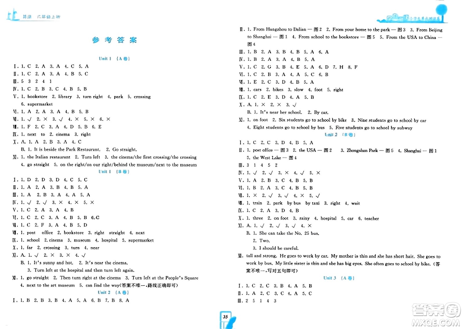 浙江工商大學(xué)出版社2023年秋學(xué)力測評小學(xué)生單元測試卷六年級英語上冊人教版答案