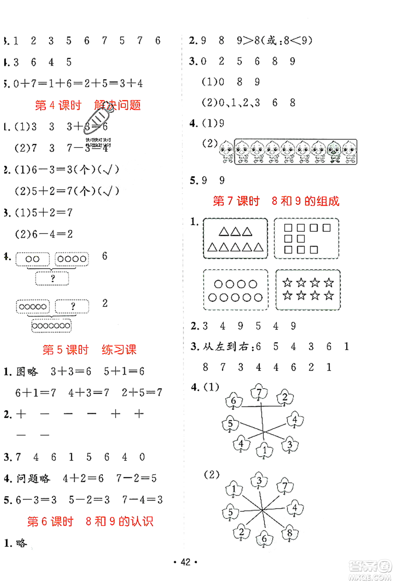 新疆青少年出版社2023年秋同行課課100分過關(guān)作業(yè)一年級數(shù)學(xué)上冊人教版答案