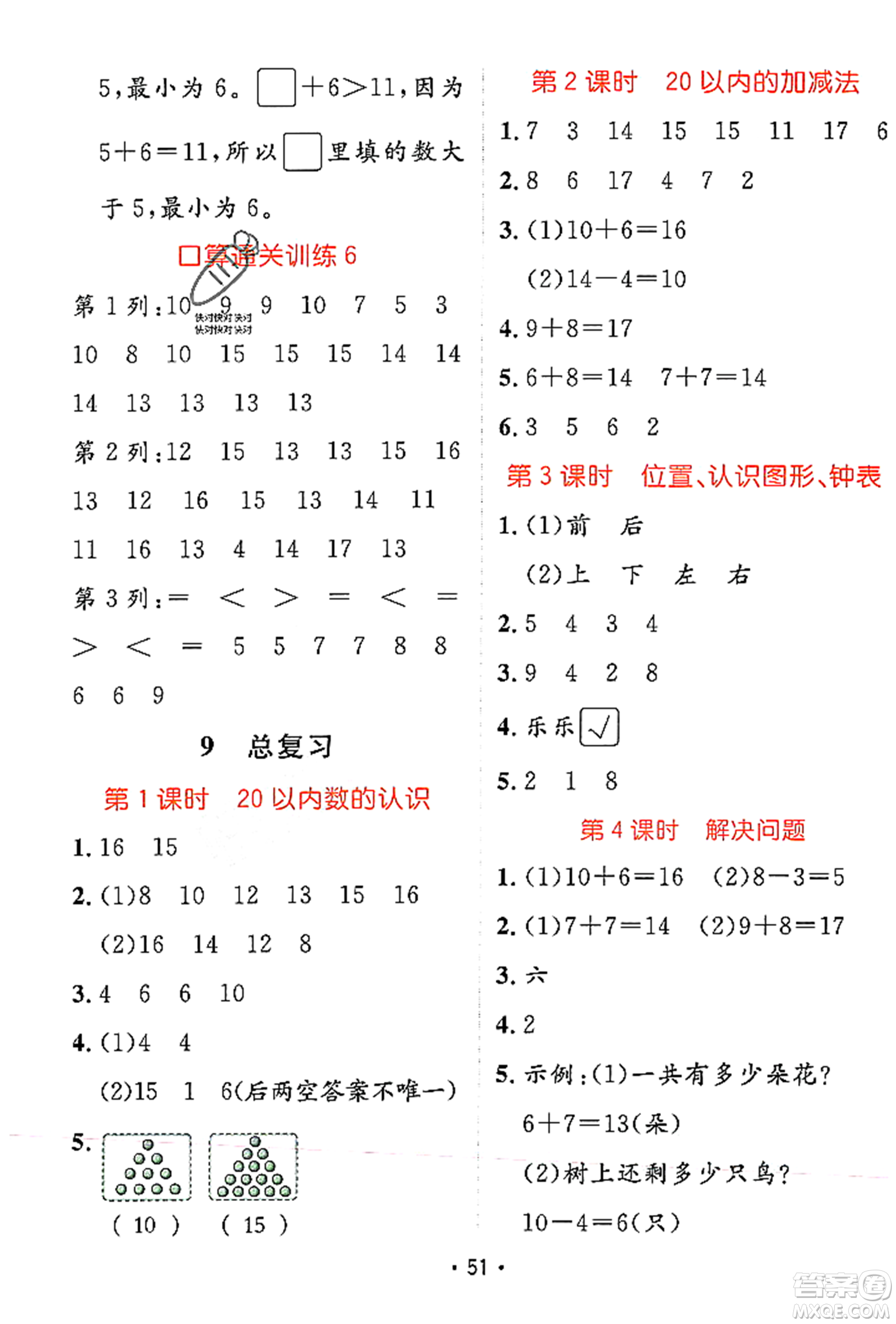 新疆青少年出版社2023年秋同行課課100分過關(guān)作業(yè)一年級數(shù)學(xué)上冊人教版答案