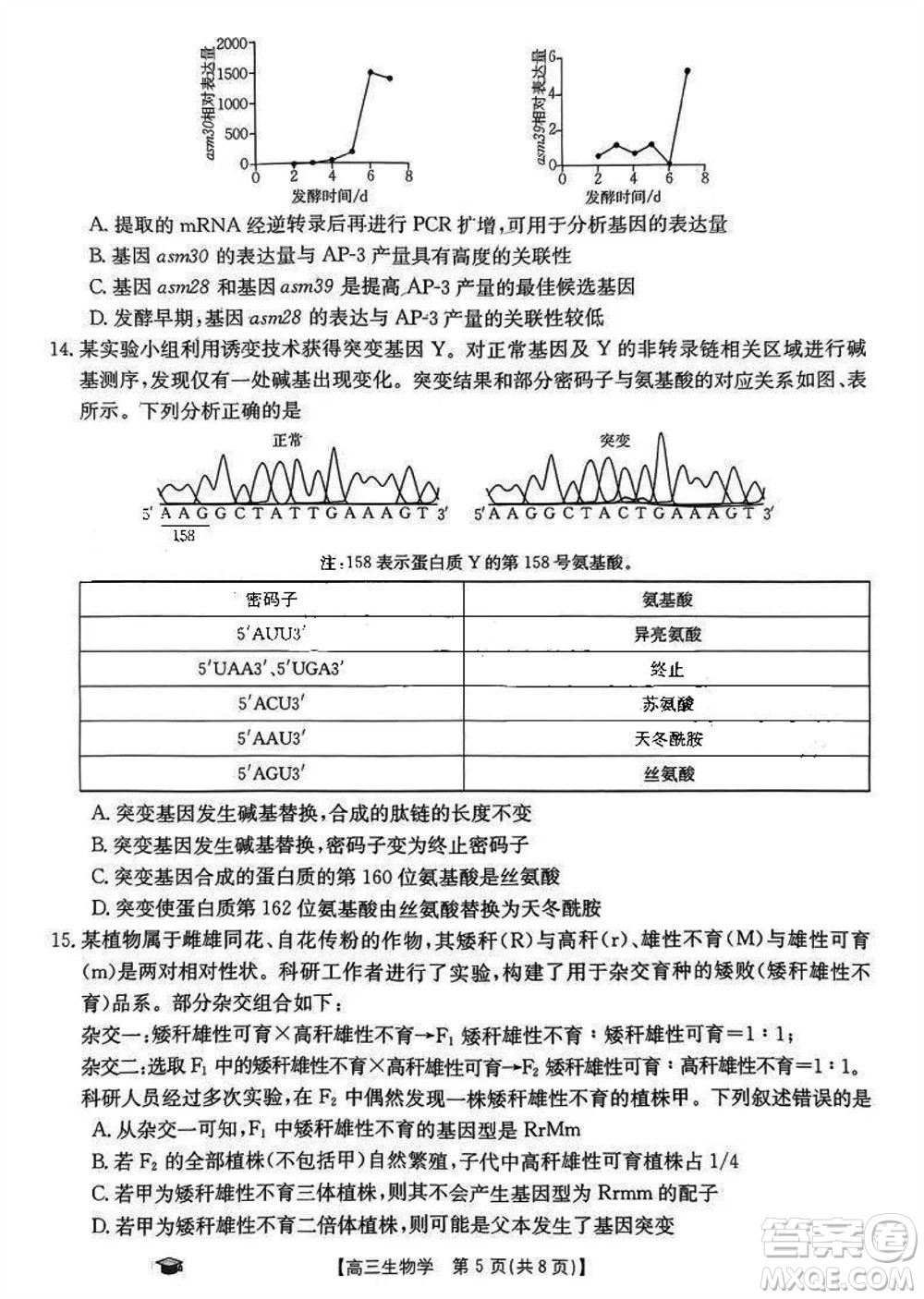 2024屆福建金太陽(yáng)高三上學(xué)期11月16號(hào)聯(lián)考生物參考答案