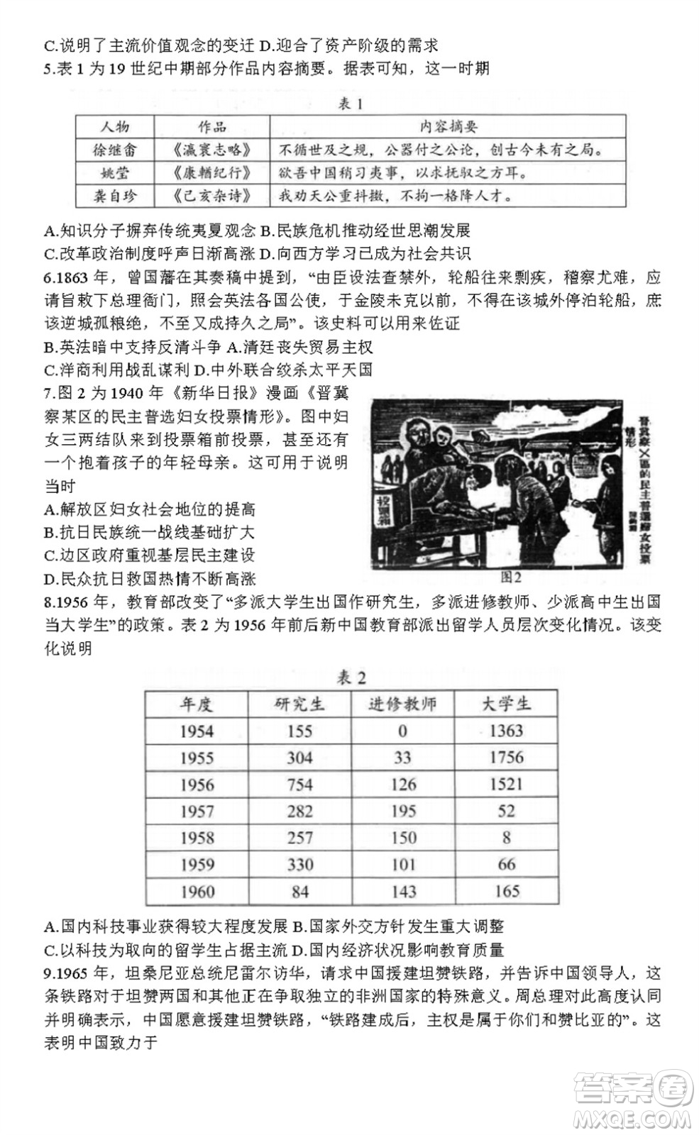 菏澤市2023-2024學年高三上學期期中考試歷史試題A答案