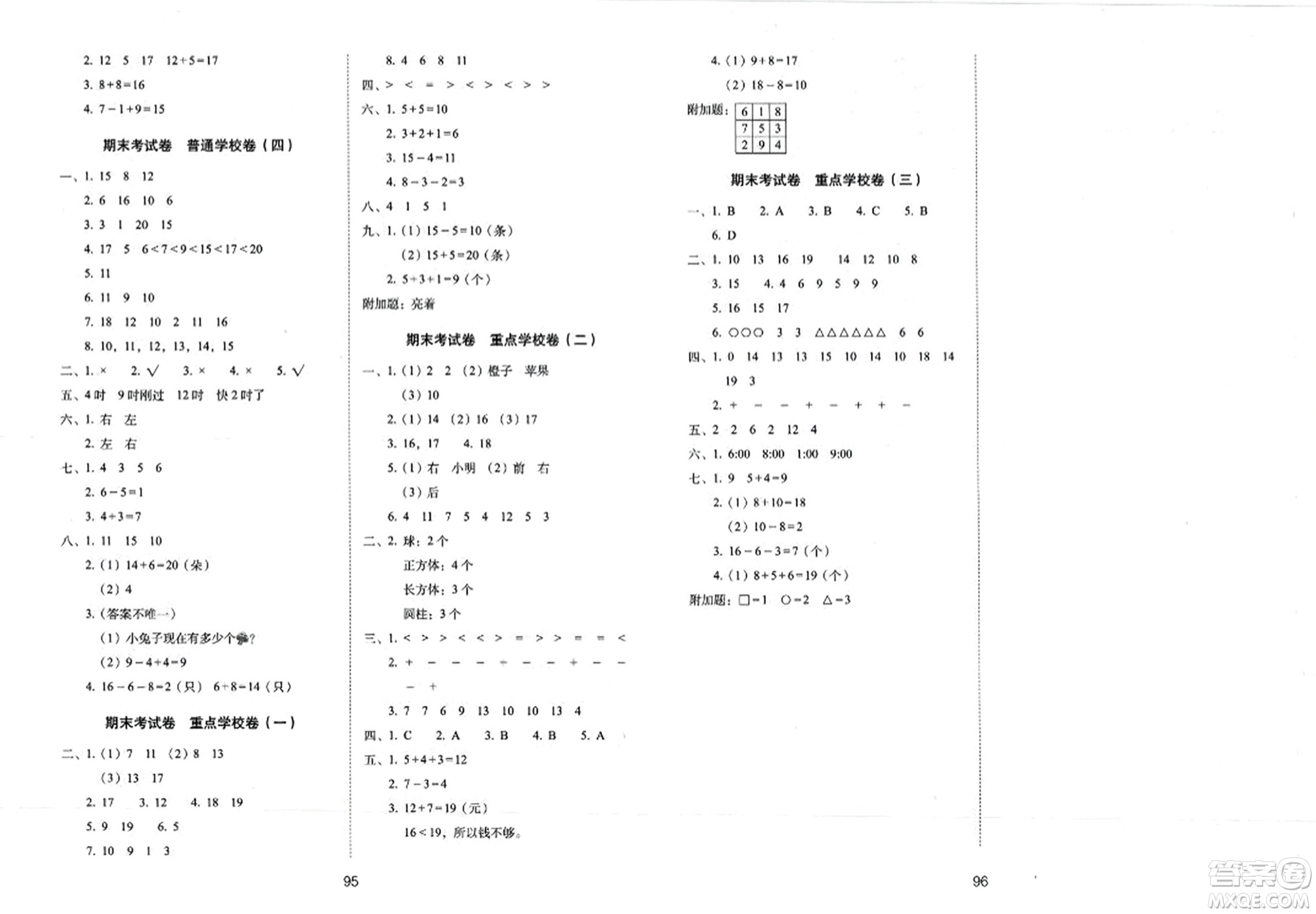 長春出版社2023年秋期末沖刺100分完全試卷一年級數(shù)學(xué)上冊人教版答案