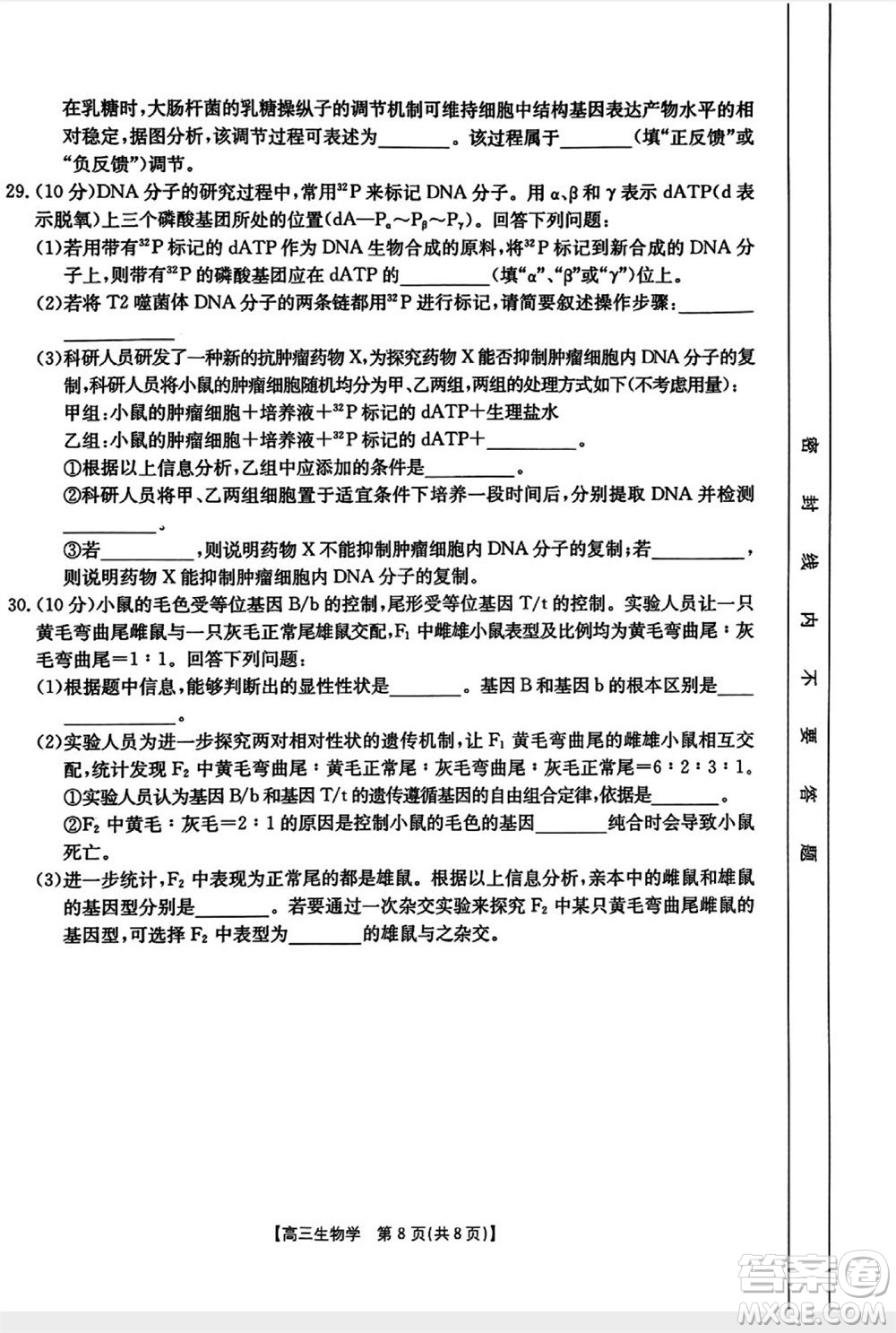 山西省2024屆高三上學(xué)期11月金太陽聯(lián)考生物試題答案