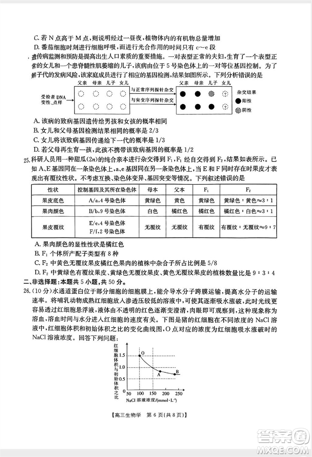 山西省2024屆高三上學(xué)期11月金太陽聯(lián)考生物試題答案