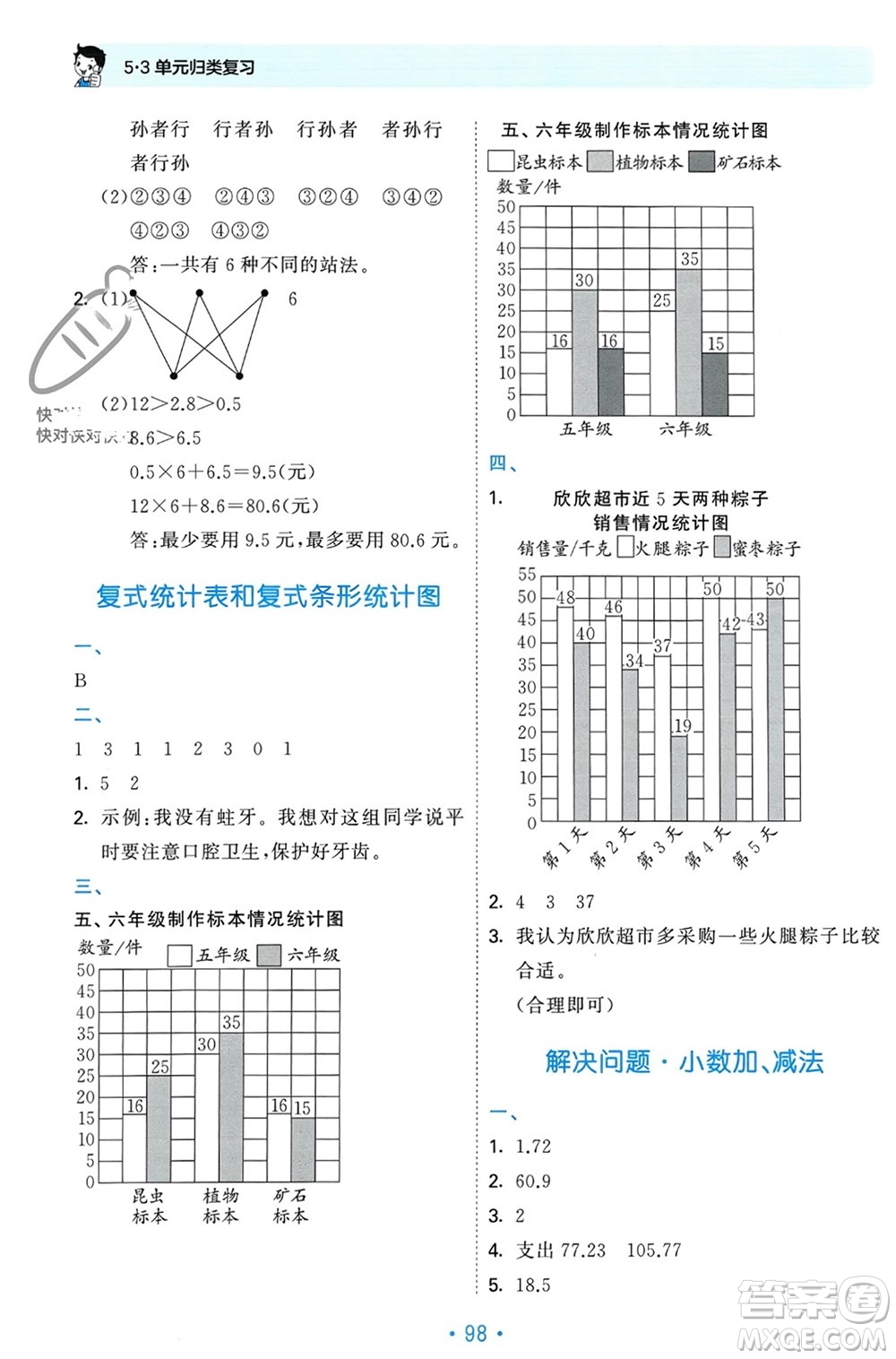 首都師范大學(xué)出版社2023年秋53單元?dú)w類復(fù)習(xí)五年級(jí)數(shù)學(xué)上冊(cè)蘇教版參考答案