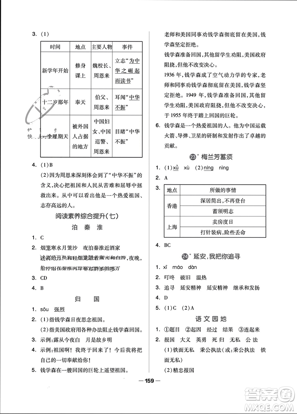 山東科學(xué)技術(shù)出版社2023年秋新思維伴你學(xué)四年級(jí)語(yǔ)文上冊(cè)人教版參考答案