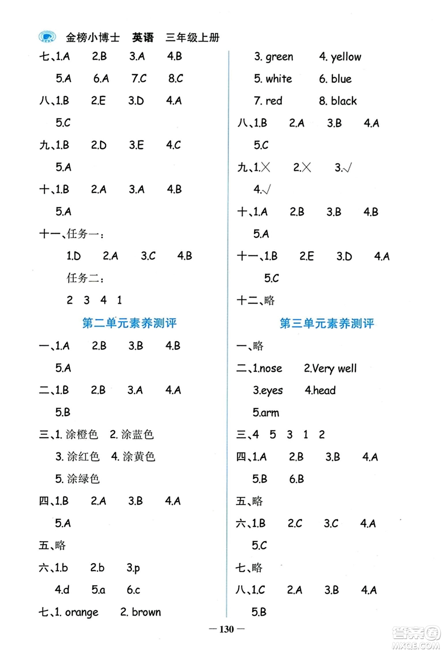 遼寧少年兒童出版社2023年秋世紀(jì)金榜金榜小博士三年級(jí)英語(yǔ)上冊(cè)通用版答案