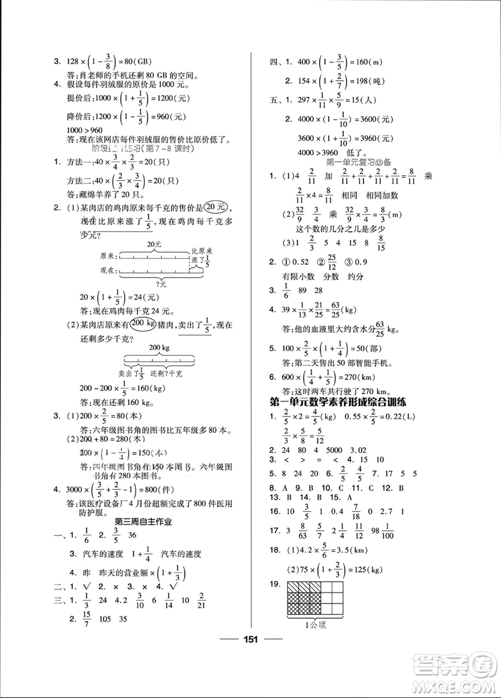 山東科學技術出版社2023年秋新思維伴你學六年級數學上冊人教版參考答案