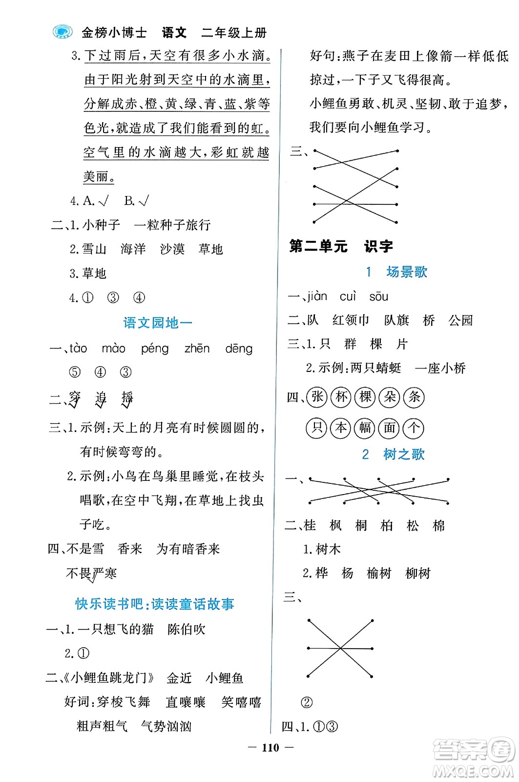 延邊大學(xué)出版社2023年秋世紀金榜金榜小博士二年級語文上冊部編版答案