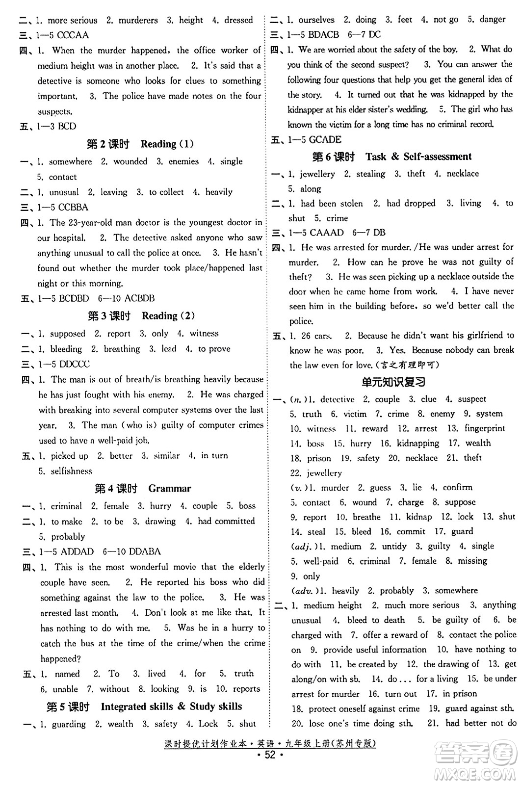 福建人民出版社2023年秋課時(shí)提優(yōu)計(jì)劃作業(yè)本九年級(jí)英語(yǔ)上冊(cè)蘇州專版答案