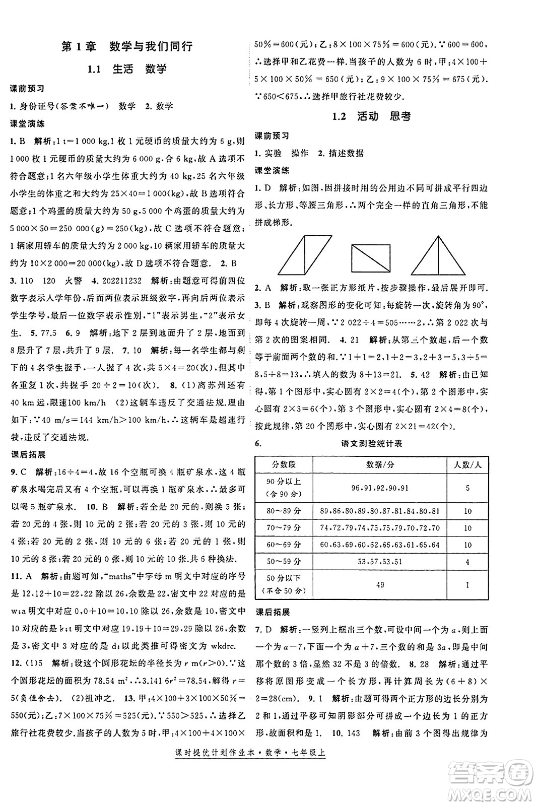 江蘇人民出版社2023年秋課時(shí)提優(yōu)計(jì)劃作業(yè)本七年級(jí)數(shù)學(xué)上冊(cè)蘇科版答案