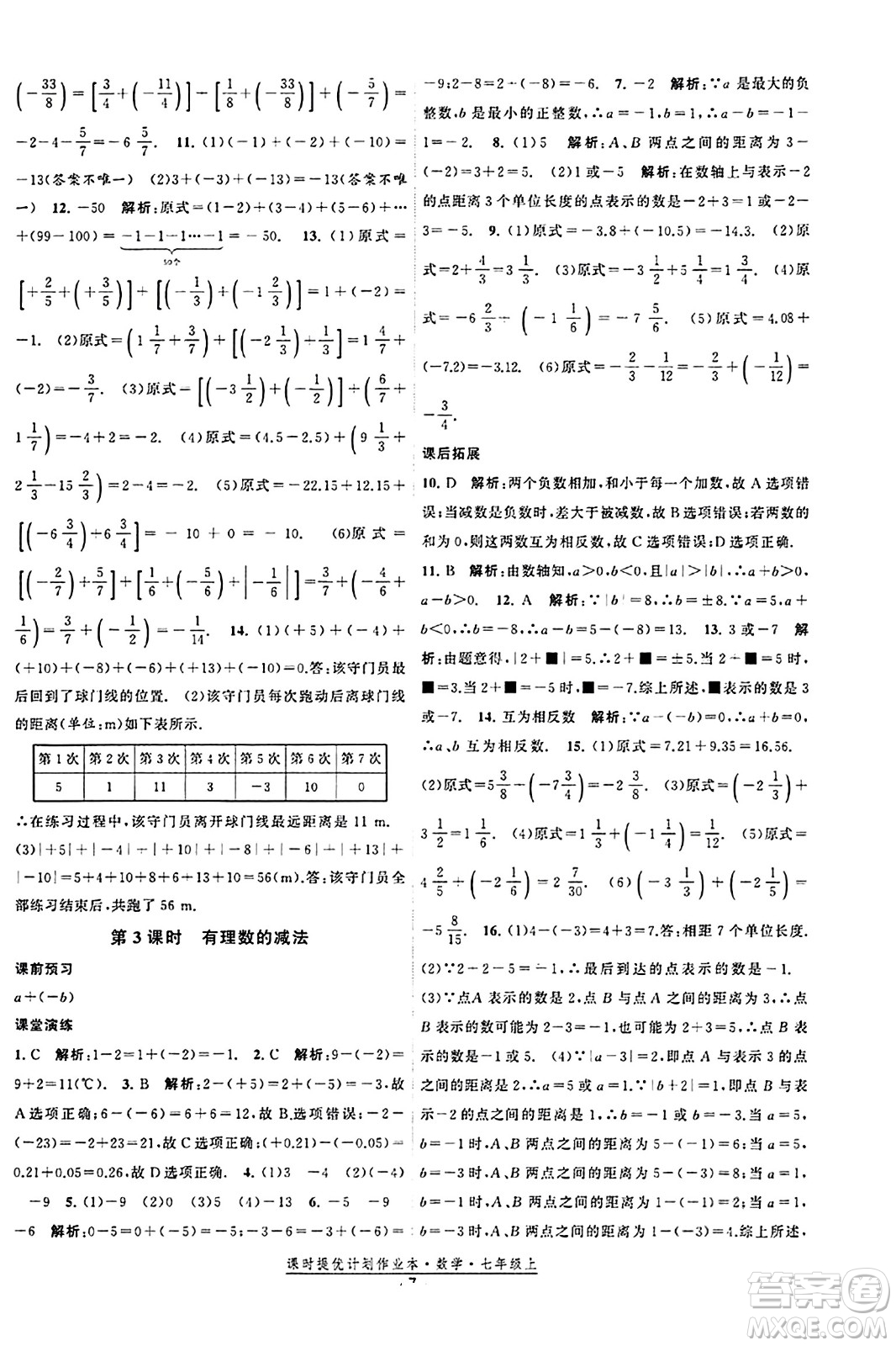 江蘇人民出版社2023年秋課時(shí)提優(yōu)計(jì)劃作業(yè)本七年級(jí)數(shù)學(xué)上冊(cè)蘇科版答案