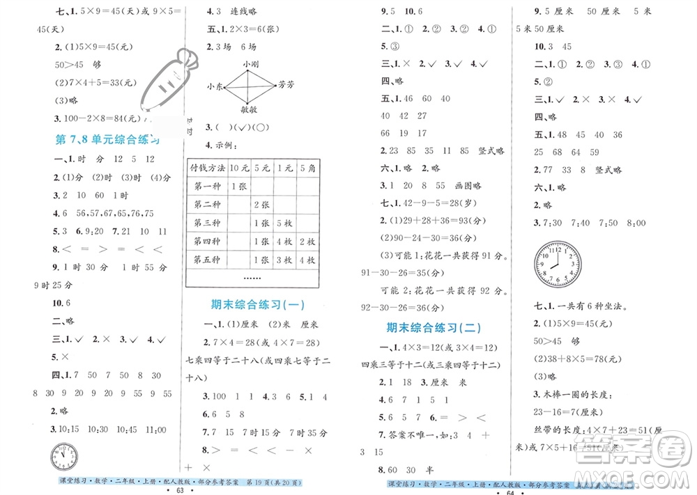 貴州教育出版社2023年秋課堂練習(xí)二年級(jí)數(shù)學(xué)上冊人教版參考答案