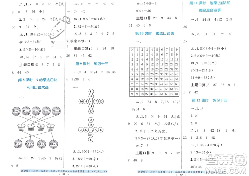 貴州教育出版社2023年秋課堂練習(xí)二年級(jí)數(shù)學(xué)上冊(cè)蘇教版參考答案