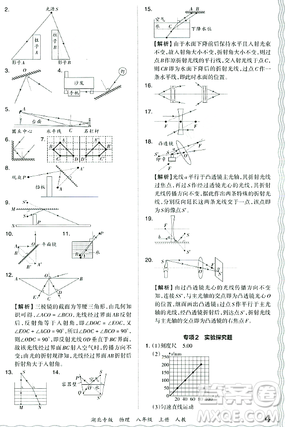 江西人民出版社2023年秋王朝霞各地期末試卷精選八年級物理上冊人教版湖北專版答案