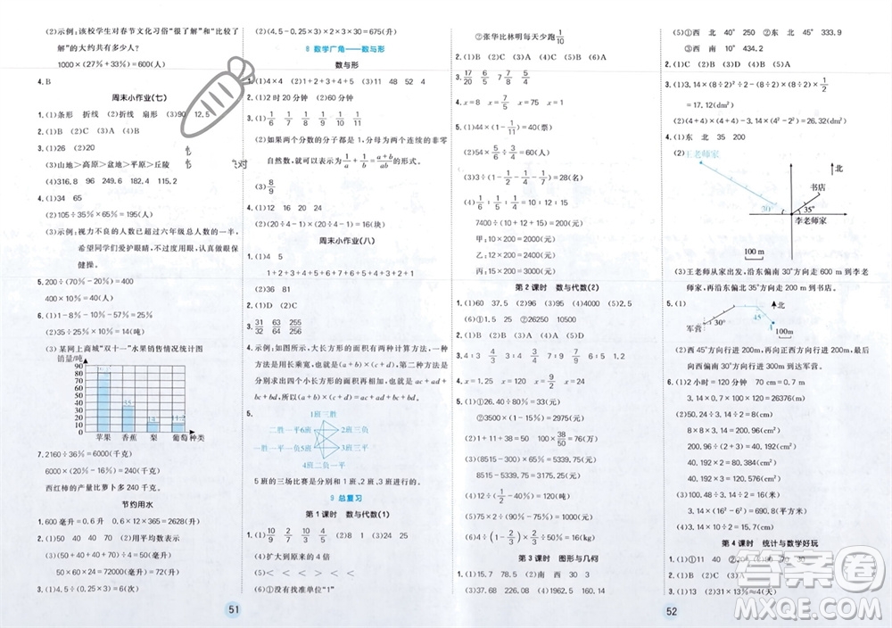 天津人民出版社2023年秋大白皮課堂練習(xí)六年級(jí)數(shù)學(xué)上冊(cè)人教版參考答案