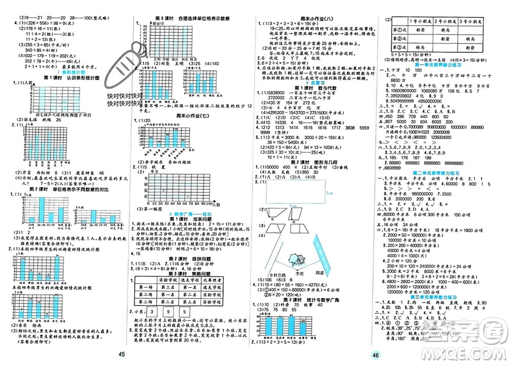 天津人民出版社2023年秋大白皮課堂練習四年級數(shù)學上冊人教版參考答案